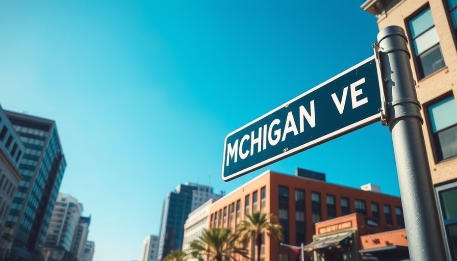 Michigan Avenue street sign against clear sky, construction impact context
