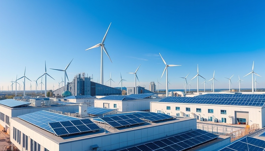 Streamlining Environmental Regulations: Modern industrial facility with solar panels and wind turbines.