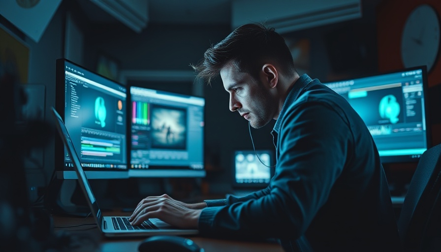 Digital editing demonstrating AI in filmmaking, concentrated tech work.