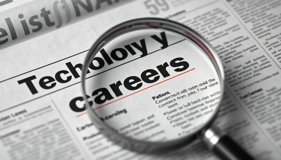 Technology careers section under magnifying glass in newspaper, AI job cuts.