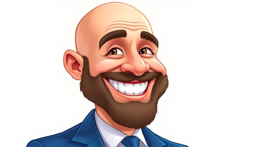 Caricature of a man in a suit, smiling in a cartoon style portrait