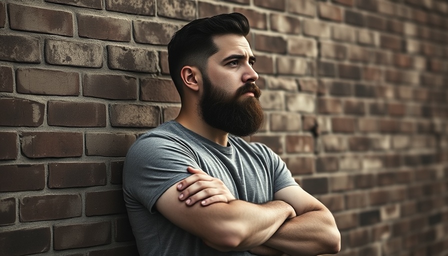 Thoughtful man against brick wall contemplating AI job cuts.