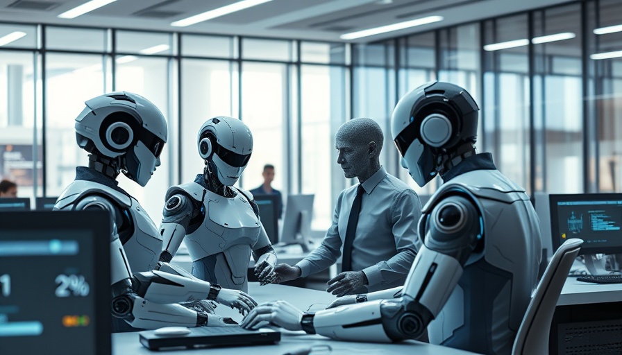 AI job cuts depicted with robots and humans in modern office