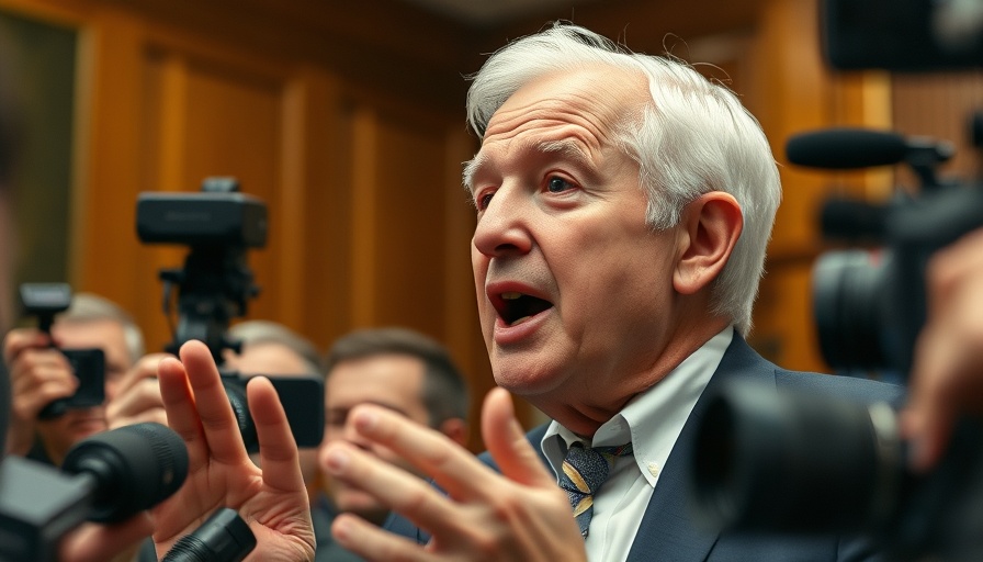 Public figure passionately discussing AI job cuts, flanked by cameras.