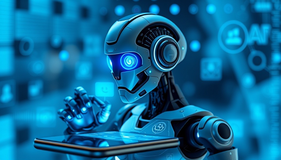 Futuristic AI robot emerging from phone screen, digital AI job cuts concept.