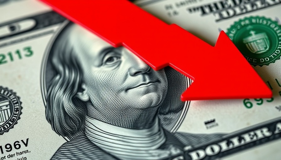 Tesla stock drop impacts investors, red arrow on dollar bill.