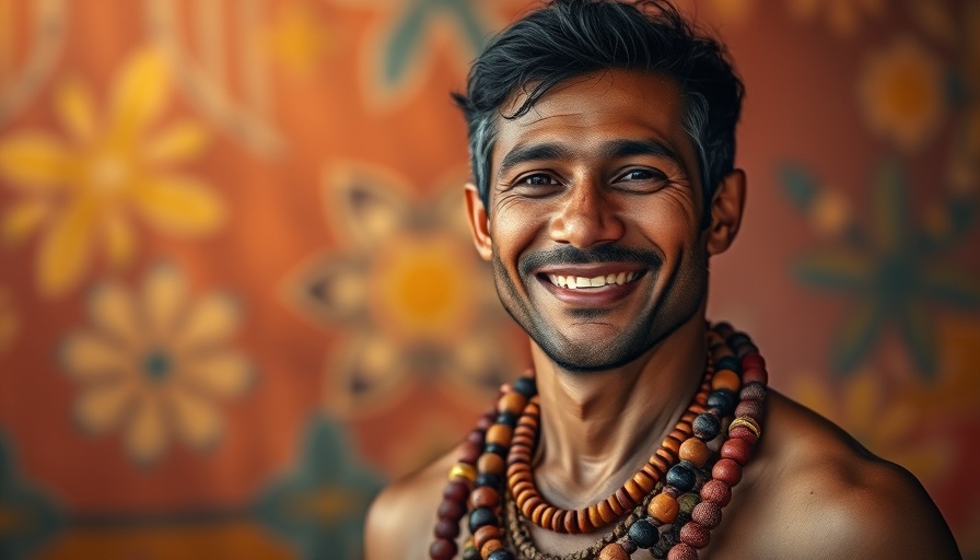Person smiling against a vibrant abstract background, climate movement new stories.
