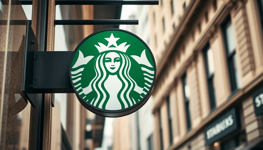 Close-up of Starbucks sign with green logo at 3D-printed location.