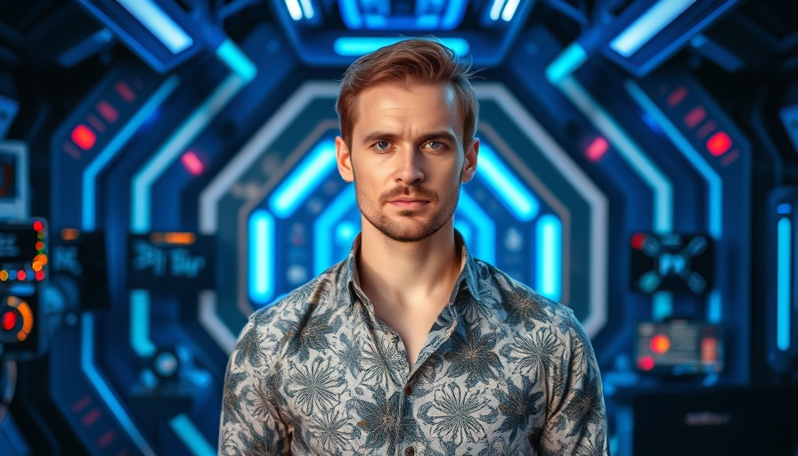 Casual man with serious expression discusses AI stopping World War III.