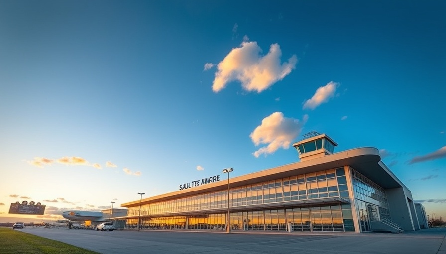 Sault Ste. Marie Airport at sunset highlighting modern design.