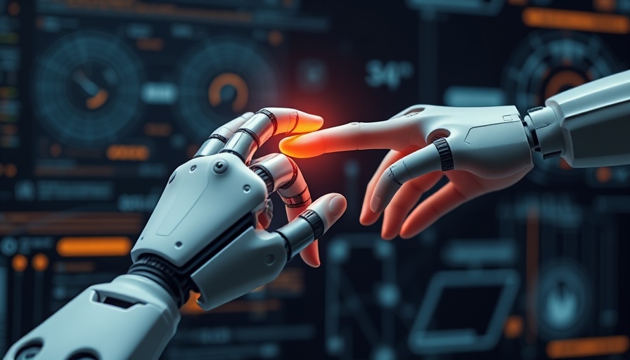Futuristic robotic and human hands touching; AI job impact theme.