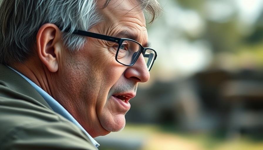 Middle-aged man discussing AI job cuts in outdoor setting.