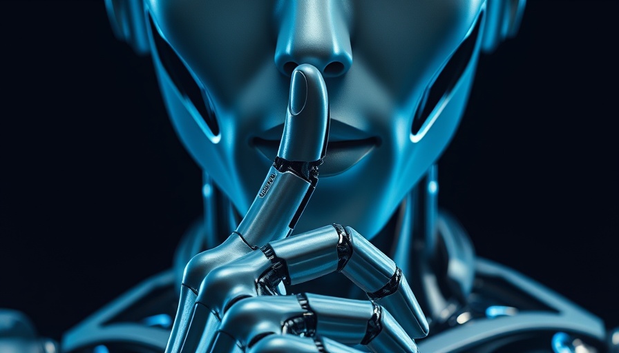 Futuristic humanoid robot gesturing silence, generative AI job impact.