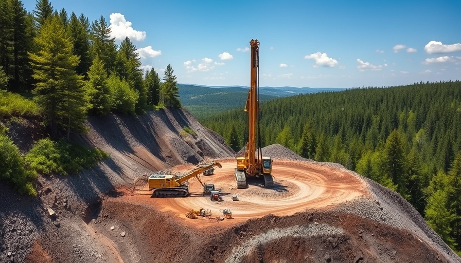 Timmins Nickel Mining Shaw Dome Project site with drilling rig and machinery.