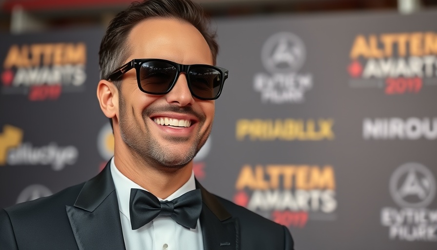 AI Friends concept with a smiling man in sunglasses at a formal event.