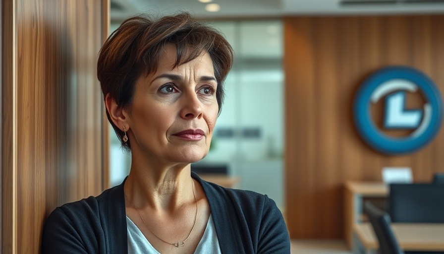 Thoughtful woman in office, relating to AI job cuts topic.