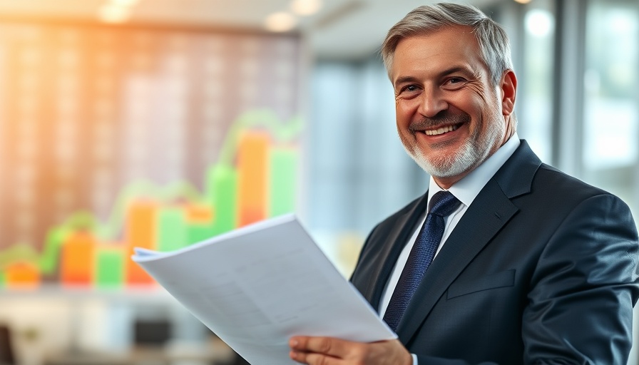 Businessman with report in office related to Warren Buffett and Occidental Petroleum.