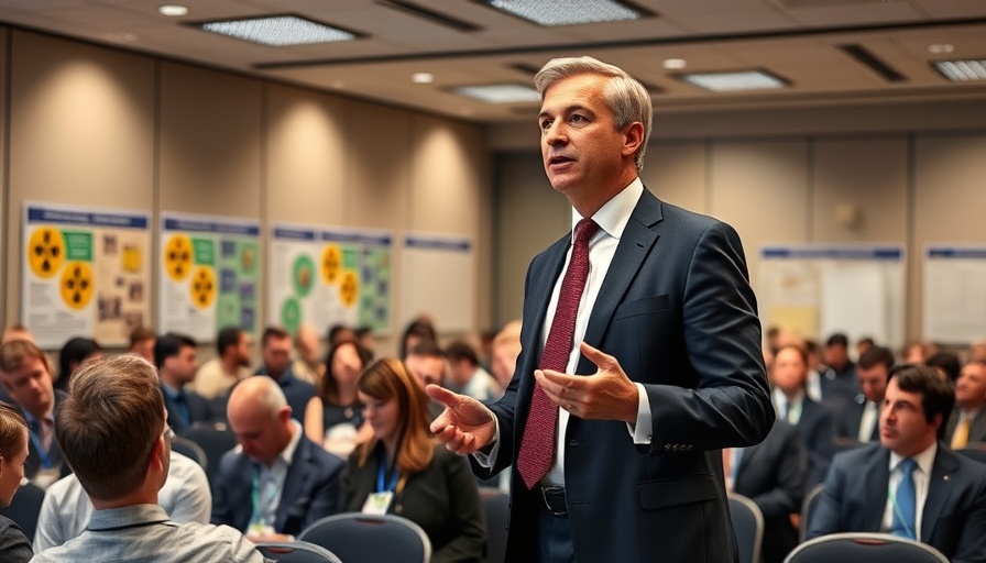 Speaker at nuclear waste repository conference presenting information.