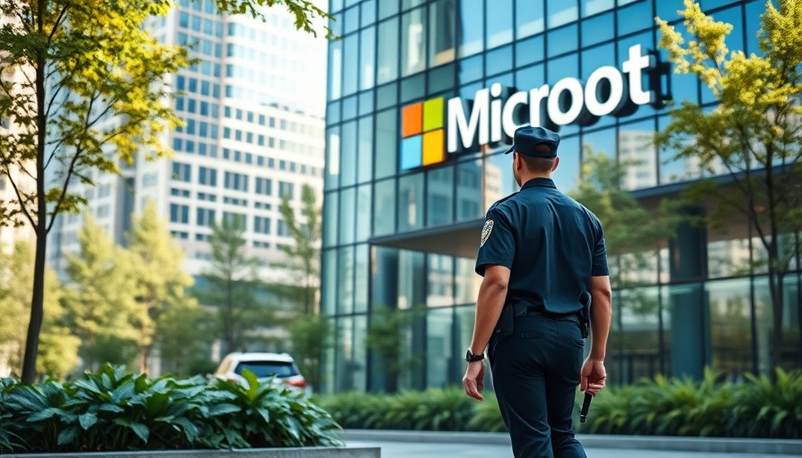Security officer by Microsoft office highlighting AI job loss context.