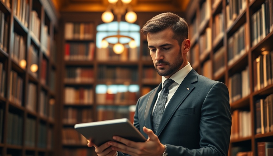 Man reading tablet in elegant library, exploring Burford Capital Limited investment potential.