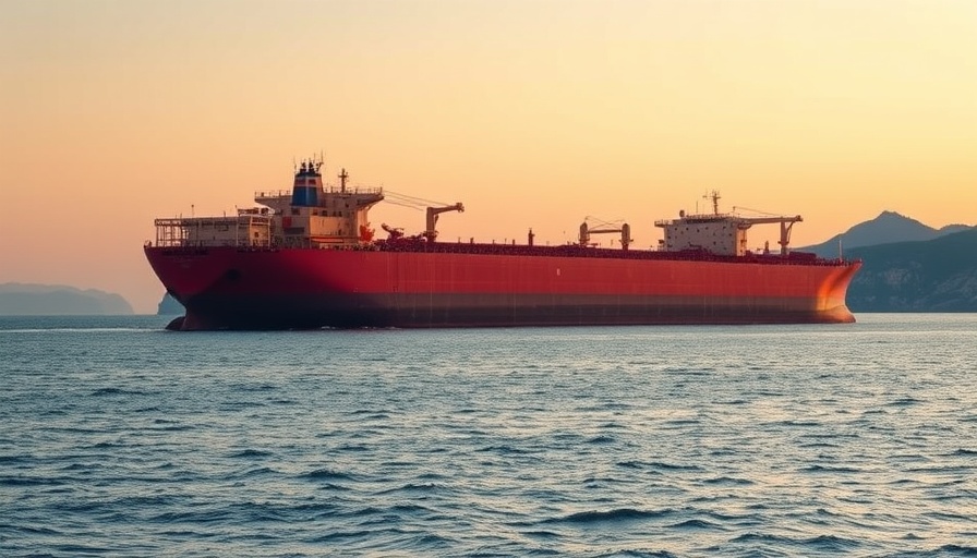 Oil tankers at sea during sunset near rocky coast.