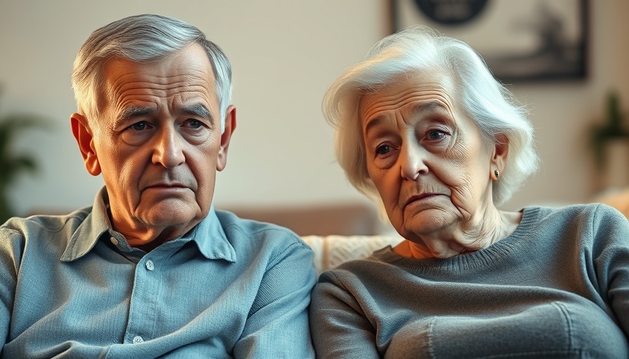 Massachusetts couple with concerned expressions in their home.