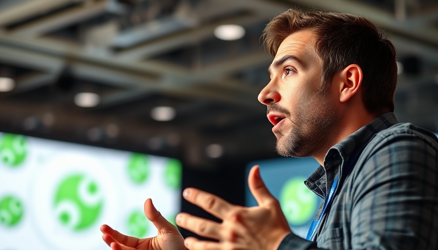 Speaker at tech conference discussing AI job cuts.
