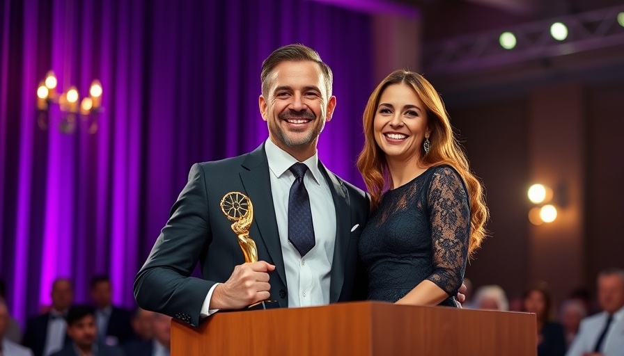 Entrepreneur accepts award at subscriber-only event.