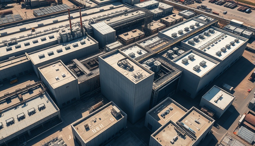 Aerial view of JBS Meatpacking plant with industrial buildings.
