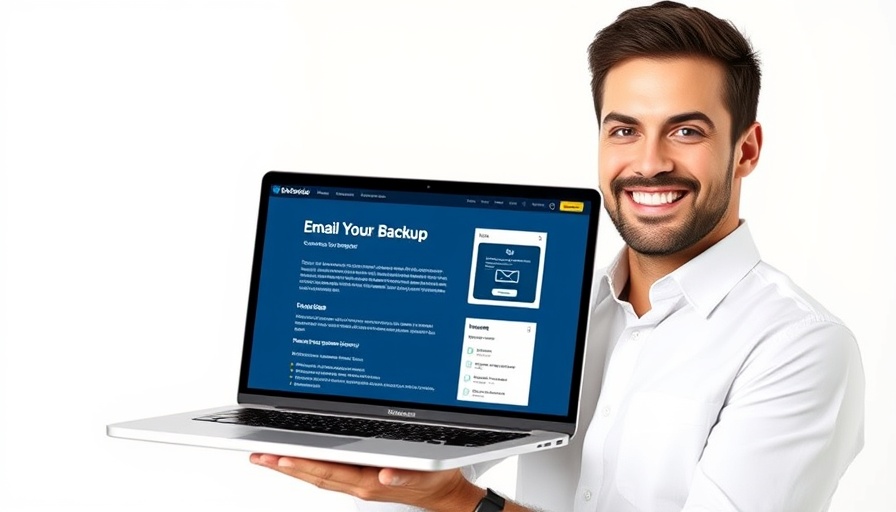 Man showcasing ultimate email backup solution on laptop.