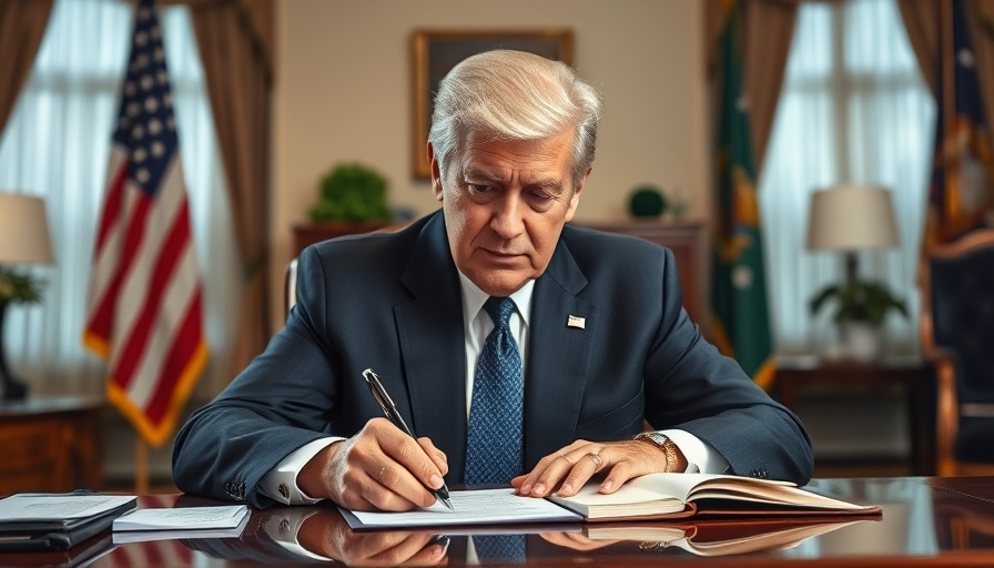President signing document related to Trump’s New Tariffs in office.