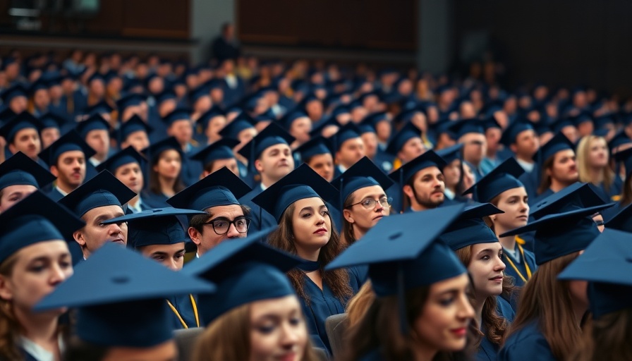 Navy blue caps of graduates in ceremony, possible AI job cuts future concern.