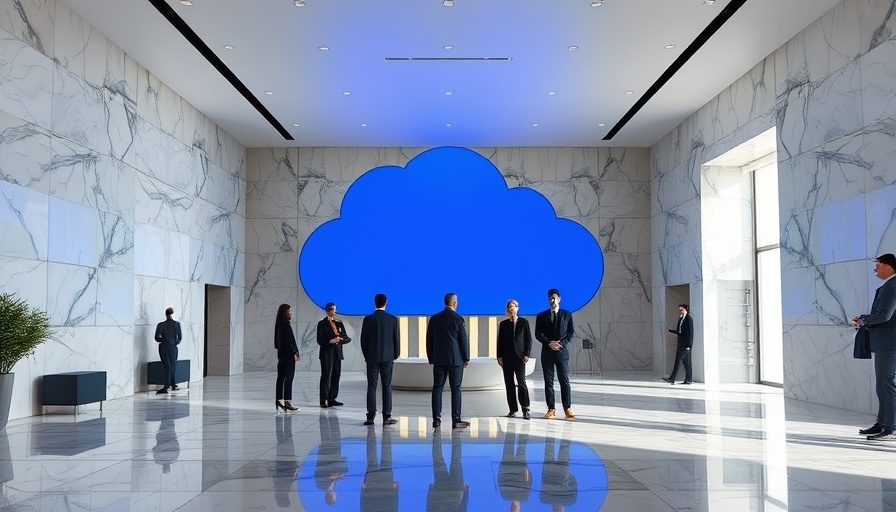 Office lobby with people and cloud logo reflecting ai job cuts atmosphere.
