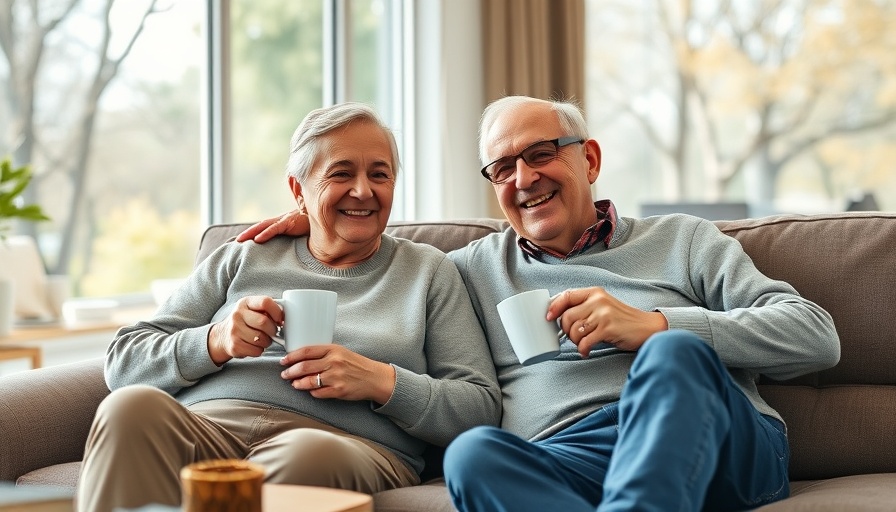 Older couple smiling and sitting on a couch, illustrating retirement readiness comparison by state.