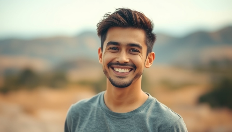 Smiling young man in open landscape, exploring money tips for couples.