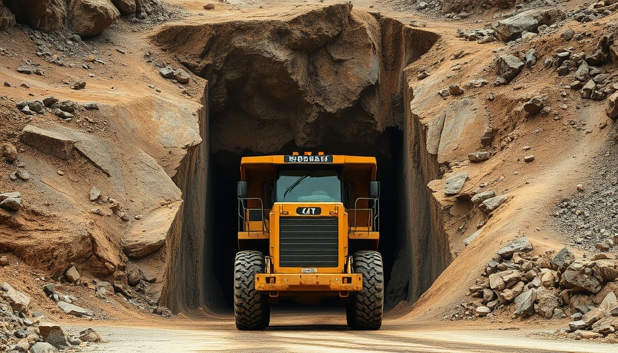Mining site entrance at McEwen Mine in Timmins with equipment.