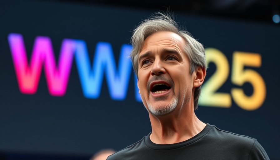 Middle-aged man presenting at Apple WWDC25 event.