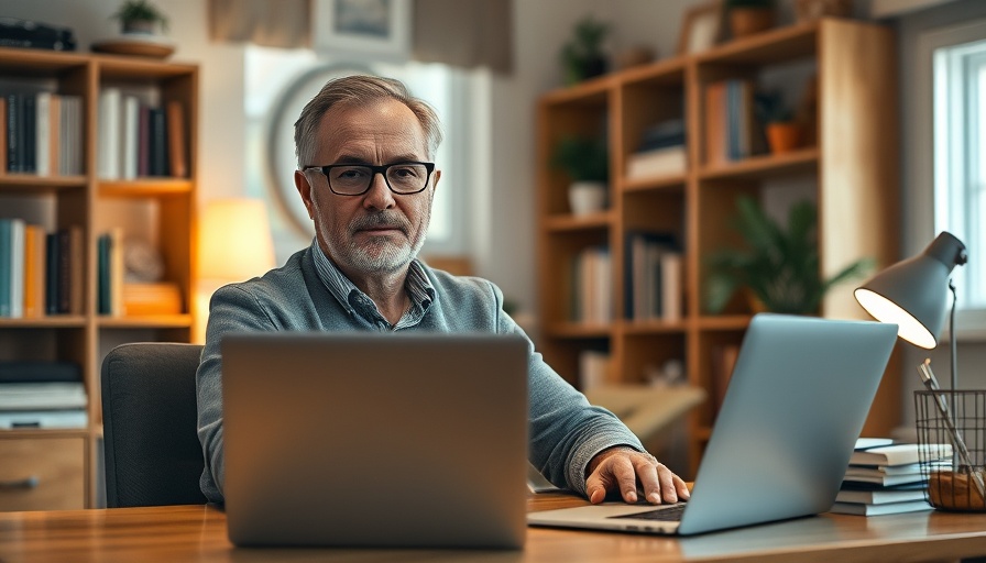 Man using laptop in home office, discussing Time Sector System.