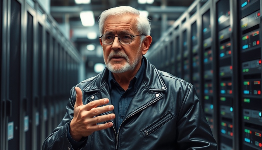 Man speaking about AI job cuts in front of server racks.