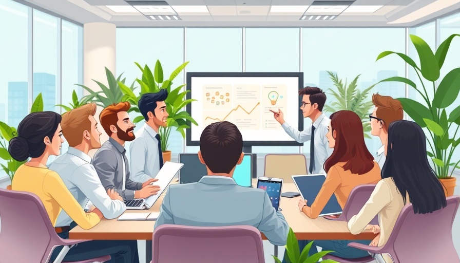 Collaboration in office depicting AI job growth, cartoon style.