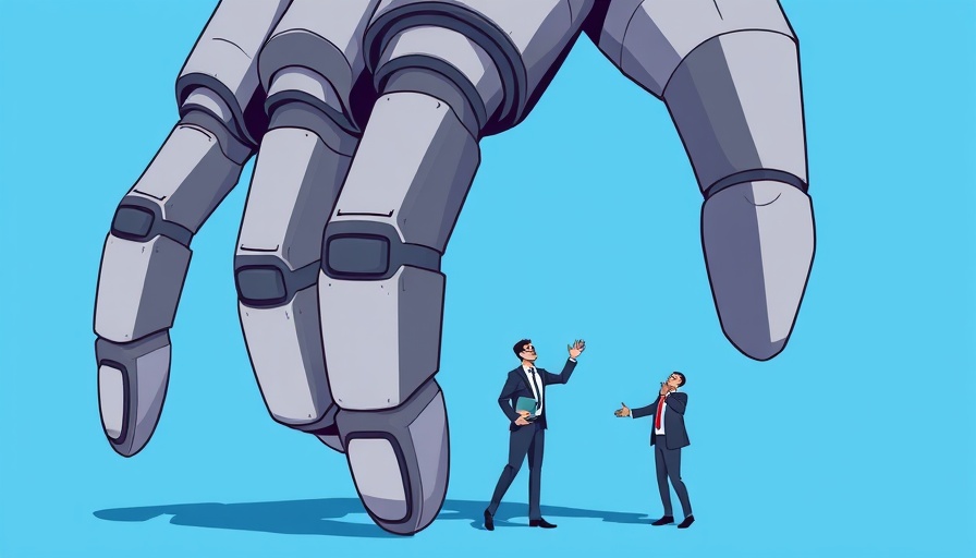 AI job cuts concept with robotic hand and businessman.
