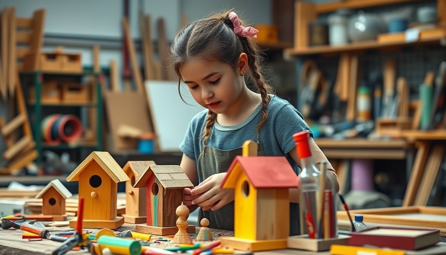Young entrepreneur crafting birdhouses in a workshop.