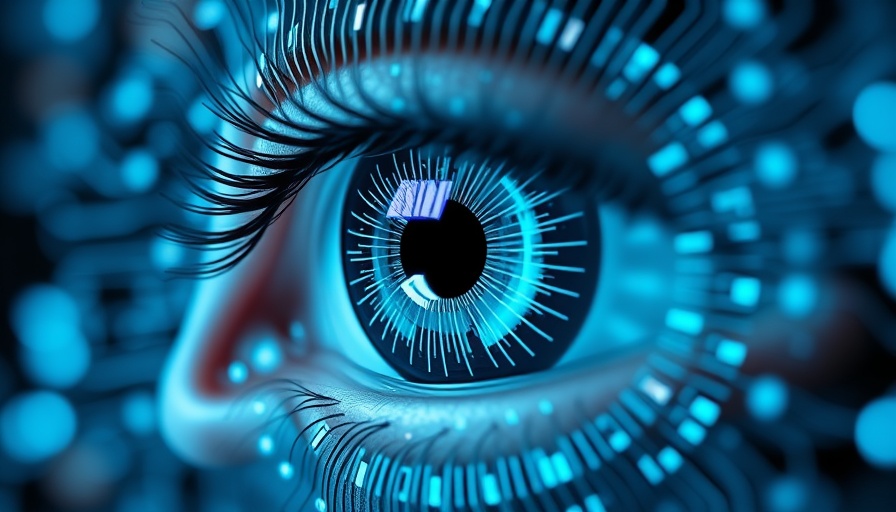 High-tech AI digital eye with circuitry, AI theme.
