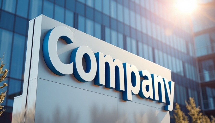 Corporate logo sign reflecting sunlight with office in background, ai job cuts