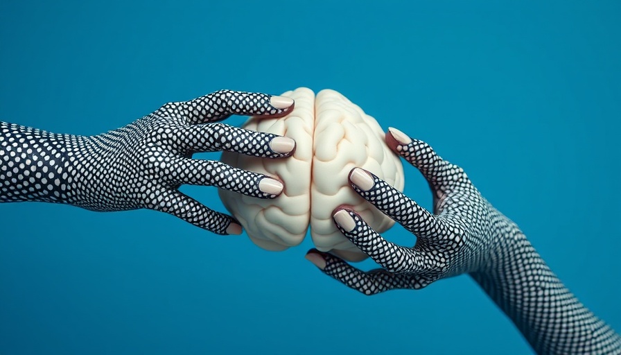 Abstract hands and brain in surreal style representing AI tools for habit formation.