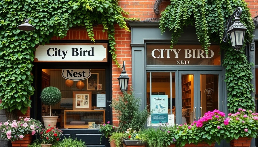 Storefronts in Michigan showcasing vibrant urban greenery.