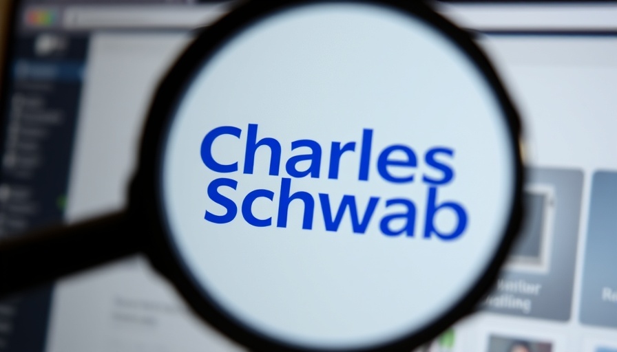 Charles Schwab logo under magnifying glass, symbolizing cryptocurrency plans.