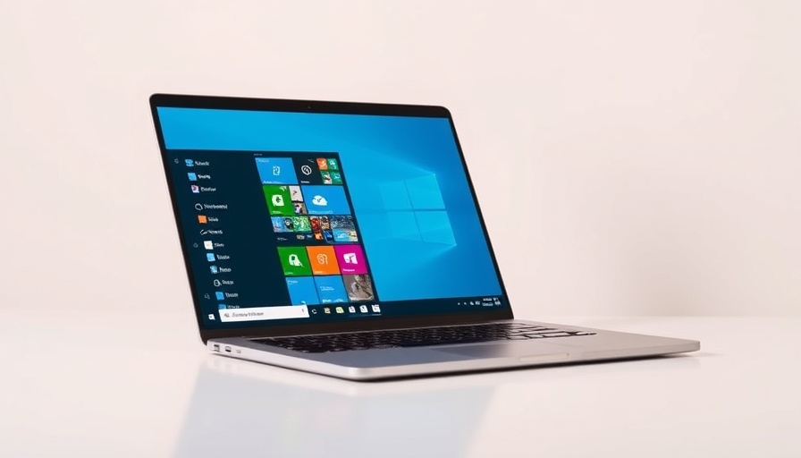 Laptop with Windows 11 Pro and promotional text background.