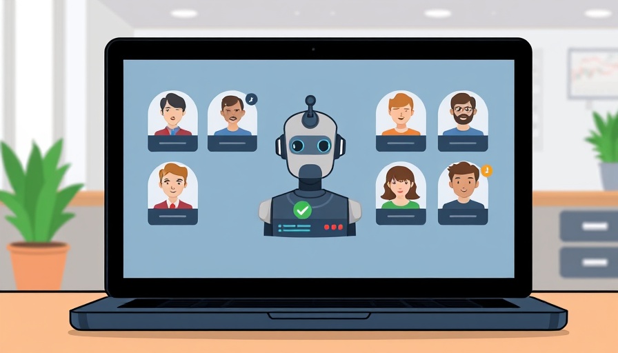 AI over human candidates on a laptop screen illustration.