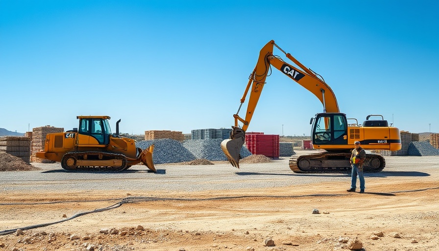 Modular home factory construction site with machinery and materials.